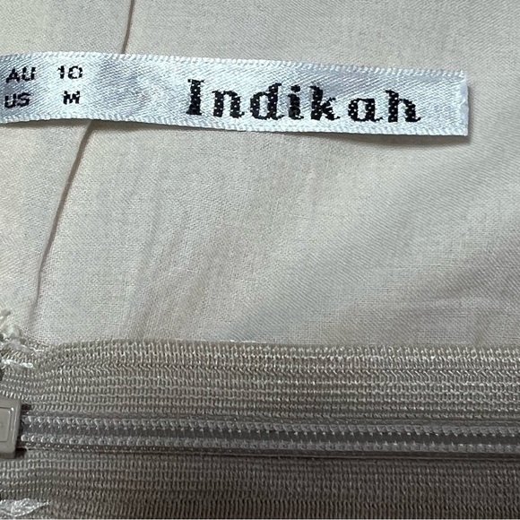 INDIKAH by Angel Biba Nude Low Cut U-neck Ruffle Linen Blend Mini Dress Medium - Picture 11 of 14